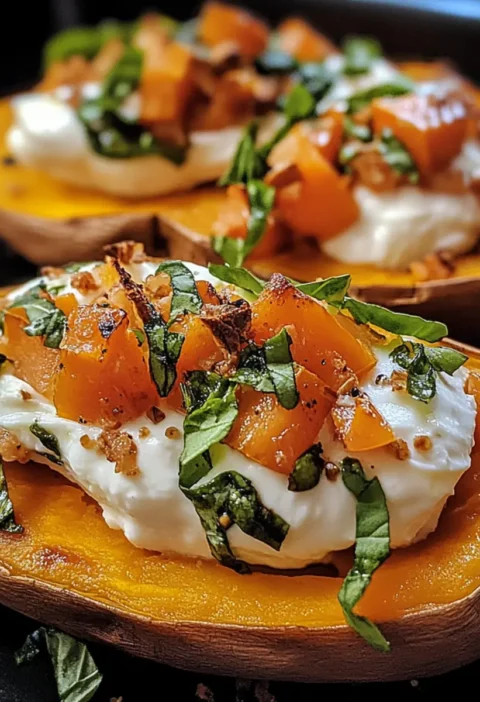 Gefüllte Süßkartoffeln mit Burrata